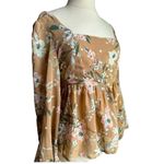 Altar'd State Altar’d State Long Sleeve Gold Camel Square Neckline Floral Blouse Size Medium Photo 2