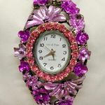 Cici and Faye Quartz Ladies Watch 34mm crystal purple floral cuff bracelet runs Photo 0