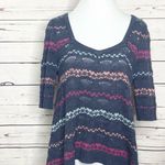 Free People Cropped Keyhole Sweater Top Size Medium Blue Stripe Wool Blend Photo 10
