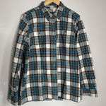 Duluth Trading Women Free Swing in Flannel Button Down Shirt Sz L Brown Plaid Blue Size L Photo 0