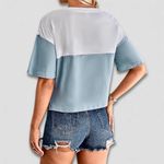 MBC Wear Cropped Shirt Large Chest Pocket Cotton White/Blue White Photo 1