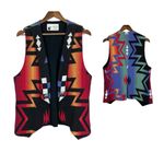 Lone Wolf Vest Womens Small Multicolor Southwestern Aztec Open 100% Cotton S Black Photo 1