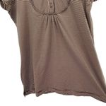 Mango Womens Top Brown Striped Button Front Band Collar Puff Sleeve Shirt Photo 7