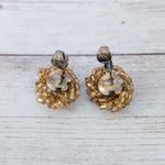 Vintage Clip On Earrings Mustard Yellow Beaded Wrap Photo 5