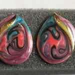 Vintage Purple Pink & Teal Shimmer Swirl Enamel Pierced Earrings Photo 0