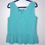 J.Crew Preppy Coastal Blue Green Gingham Bow Back Peplum Tank Top Photo 3