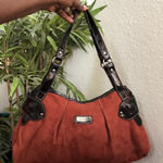 Vintage Y2K 2000s Burnt Rust Orange Hobo Shoulder Hand Bag Purse Buckles Canvas Faux Leather Black #bondage #boho # western #cottagecore #bohemian Measurement in pics Great condition Photo 0