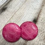 Vintage Hot Pink Alligator Print Leather Post Back Earrings 80s Statement Photo 1