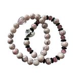 Pair of Pink and Black Glass Heart Beaded Stretch Bracelets Photo 0