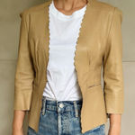 Rebecca Taylor  Tan Genuine Leather Scalloped Open Front Jacket Small Photo 0