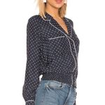 frame denim Navy Blue Polka Dot Smocked Silk PJ Blouse Photo 1