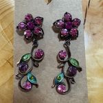 Betsey Johnson Vintage  Floral Crystal Drop Earrings - Pink and Green Photo 0