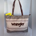 Wrangler New  Striped Canvas Nuetral Brown Cream Large Western Womens Tote Bag Photo 1