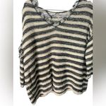 Free People Striped V-Neck Sweater with Ruffle Accents Photo 2