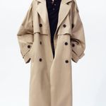 ZARA coat jacket overcoat trench duster long beige tan casual Photo 4