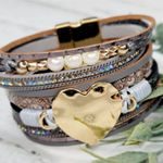 Radiant Crystal,‎ Pearl & Heart Leather Charm Bracelet Photo 0