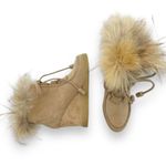 Cecelia New York Holly Wedge Bootie Chestnut Suede Fox Fur Lace Up Boot Size 9 Brown Photo 2