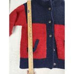 Handmade Nepal 100% Wool Hand Made Sweater Small Blue and Red Colorblock Unisex Cardigan Photo 2