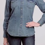 Roper Women’s Long Sleeve Denim Western Snap Front Shirt Blue Wash Size Large Photo 0