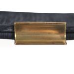 Vintage 1960s Navy Slubbed Linen Clutch Gold Lever Closure Textured Fabric Blue Photo 3
