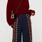 ZARA Embroidered Crop Trousers navy wide leg pants Size Small Photo 0