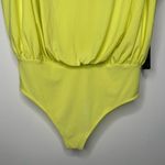 EXPRESS  NWT Draped Mock Neck Open Back Thong Bodysuit Size Medium Neon Yellow Photo 4