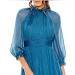 Mac Duggal NWT  68225 Chiffon Ruched Illusion Raglan Sleeve Ruffled Gown Ocean 4 Photo 2