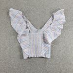 Vintage Havana Crop Top Womens Large Multicolor Stripe Smocked V Neck Button NWT Photo 2