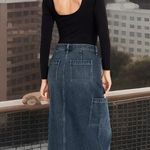 Old Navy Women’s Size 0 Anika Mid Rise Cargo Maxi Skirt. Faded Dark Navy Denim Photo 2