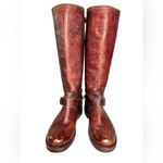 Frye  Veronica Brown Antiquet Leather Back Zip Cignac Buckle Tall Boots Size 6 Photo 2