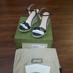 Gucci Aitana Black Leather GG Marmont Wedge Espadrille Sandals Size 40.5 Photo 4