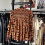 Cara Cara Bohemian Paisley Smocked Blouse in Burnt Orange Floral Print Size M Photo 5