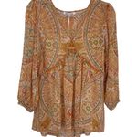 Rose + Olive Lined Flowy Hippie Top Womens Small Orange Metallic Gold Polyester Photo 0