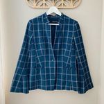 Banana Republic  Windowpane Bell Sleeve One Button Blazer Jacket Navy Blue Sz 6 Photo 0