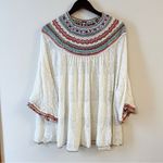 Free People Vacation Embroidered Sweater Knit Top Ivory Small 3/4 Sleeves Photo 3