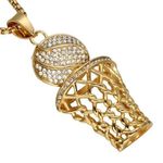Unisex Crystal Gold Basketball & Hoop Necklace HOT Photo 0
