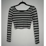 AQUA Long Sleeve Embroidered Black White Stripe Cut Out Crop Top Womens Size XS Photo 0