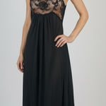 Vintage 1970s Montgomery Ward Elegant Black nylon sheer Lace Trim slip Dress Size M Photo 0