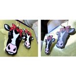 Christmas Cow Earrings Dangle Hooks Handmade New Heifer Calf Bovine Farm… Black Photo 4