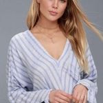 Free People blue/white striped vneck dolman sleeve top Photo 1