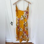 ASTR NWT  Mustard Yellow Floral Satin Wrap Ruffle Midi Dress Tie Straps Size XS Photo 3