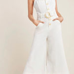 Anthropologie  cream cape code belted linen blend jumpsuit size 4‎ Photo 0