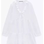 ZARA NWOT White Cotton Ruffle Oxford Dress size Medium Photo 9