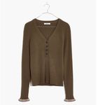 Madewell Women's Ruffle-Cuff Henley Ribbed Slim Fit Sweater Size Small Olive Photo 1