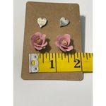 Vintage 90s Stud Earrings Set Flower Heart Pink Pink Photo 2