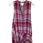 Maeve Anthropologie Plaid Hi Low Swing Dress Pink Blue Sleeveless V Neck XS Photo 1