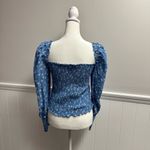 Reformation  Pinto Smocked Square Neck Long Sleeve Blouse Top Floral Blue Medium Photo 11