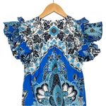 Love the Label Poppy Blue Print Top size XS Flutter Short Sleeve Tassel Ties NWT Photo 6