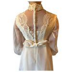 Vintage 1970s Sheer Lace High Neck Bridal Wedding Gown with Bow Detail XS White Photo 5