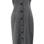 Vintage 90s Floral Embroidered Plaid Maxi Dress Sheath Button Front Gray White 8 Photo 0